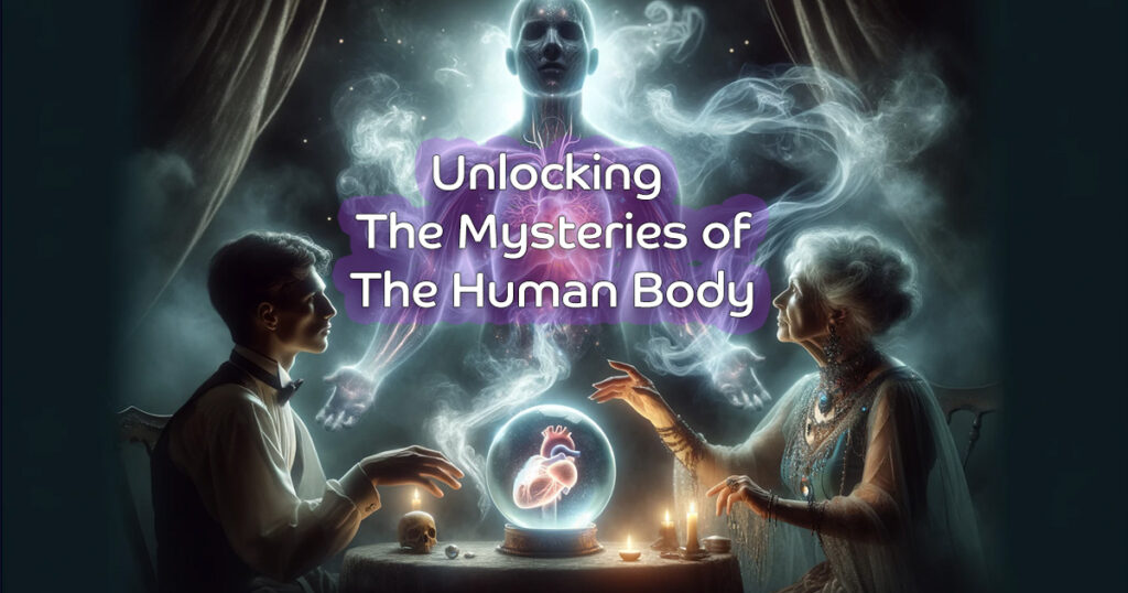 Unlocking the Mysteries of Your Body:  A Beginners Guide to the Lymphatic System. Featured image of  soothsayer conjuring up silhouette image of the human body.